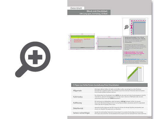 Product Bild block_mit_leimbindung_und_deckblatt__din_lang_quer__50_blatt__4_0_farbig_einseitig_bedruckt